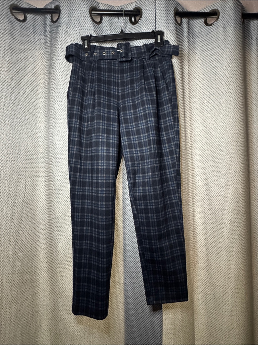 Fashion Nova Navy Blue Plaid Pants with Belt
